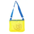 Kids mesh beach bag in bright yellow and blue featuring a cute seashell pattern. - Yellow Shell