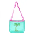 Kids mesh beach bag, turquoise and pink adjustable shoulder strap toy storage bag SKU - Green Cute Coconut Tree