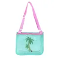 Kids mesh beach bag turquoise shell toy storage single shoulder bag adjustable pink strap - Green Forked Coconut Tree