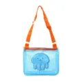Kids blue mesh beach shoulder bag with orange adjustable straps and cute jellyfish graphic. - Blue Jellyfish