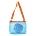 Kids Mesh Beach Bag Shell Storage Toy Crossbody Bag Lightweight Blue Orange Strap - Blue Shell