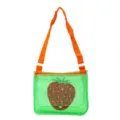 Kids mesh beach bag cute strawberry toy storage shoulder bag with bright orange straps - Green Strawberry