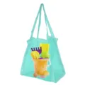 Gedetailleerd overzicht van de mintgroene mesh strandtas met kleurrijk zandspeelgoed erin - Mesh Bag Speelgoed Kit / 32*35*23cm / Groen