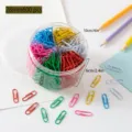 Assorted color metal paper clips set in a round clear container, office stationery. - 6 Grids Style / 28mm 600 Pieces / Colorful
