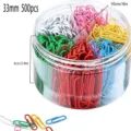 Colorful paper clips set large 33mm 500pcs metal stationery clips in clear round box storage. - 6 Grids Style / 33mm 500 Pieces / Colorful