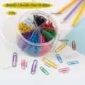 Colorful paper clips set in round transparent container with various sizes and total 800 pcs. - 8-Grid Style / 28mm 450 Pieces + 33mm 200 Pieces + 50mm 50 Pieces / Colorful