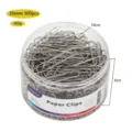 Clear plastic jar containing 300pcs large silver metal paper clips, size 50mm, ideal for office. - Undivided Style / 50mm 300 Pieces / Silver