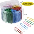 Assorted colored jumbo paper clips 50mm 300pcs in round clear container for office stationery - 6 Grids Style / 50mm 300 Pieces / Colorful