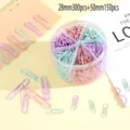 Colorful paper clips set in storage box, assorted pastel sizes 28mm and 50mm for office desk. - Six-Grid Macaron Style / 28mm 300 Pieces + 50mm 150 Pieces / Macaron Color