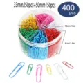 Colorful paper clips set in a round clear box, 33mm and 50mm sizes, total 400 pieces. - 6 Grids Style / 33mm 250 Pieces + 50mm 150 Pieces / Colorful