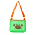 Kids cute beach bag mesh toy storage shoulder bag with crab print and orange straps - Green with Red Crab