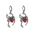 Gothic spider earrings with red heart stone, perfect for Halloween parties and daily gothic fashion. - Style 1