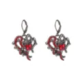 Gothic black metal leverback earrings with red enamel spider and crystal for party. - Style 3