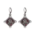 Gotische Vintage Rauten Cherub Ohrringe mit rotem Emaille und Perlen im dunklen Stil. - Stil 12