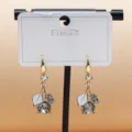 Gold-plated drop earrings featuring white enamel leaves and sparkling crystal stones. - C-595 Gold