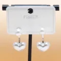 Elegant double-sided heart pearl earrings with elegant display card for women daily wear style. - C-596 Silver