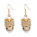 Halloween skull drop earrings white enamel gold plated gothic jewelry gift for women 1pair - Skull Ear Hook (C-615)