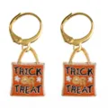 Halloween Trick or Treat orange bag gold leverback earrings, festive holiday jewelry gift. - Handbag Earrings (C-618)