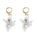 Halloween white ghost earrings with gold leverback hooks, cute spooky festival jewelry. - White Ghost Earrings (C-616)