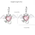 Pink crystal devil heart drop earrings for sweet girls, detailed size and weight specs. - 4