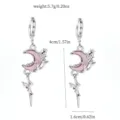 Detailed view of sweet pink moon rose alloy rhinestone drop earrings, size and weight specs. - Style 3