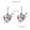 Sweet gothic heart and sword alloy rhinestone earrings with pink crystals for trendy girls. - 23