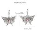 Silver alloy pink crystal butterfly earrings detail size and weight specification view - 22