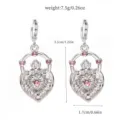 Cute sweet pink crystal alloy earrings with heart design, lightweight 7.5g and 3.1cm length. - 21