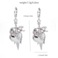 Silver gothic heart dagger drop earrings with pink rhinestones, sweet y2k jewelry for women. - 19