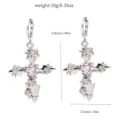 Trendy sweet rhinestone cross drop earrings with pink heart and rose design for women. - 18