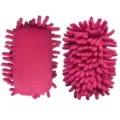 Pink chenille cleaning sponge block with mesh fabric, double-sided design for versatile cleaning tasks. - Rose Red as Pictured