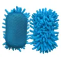 Blue chenille cleaning sponge with mesh back, dual-sided car and household cleaning pad detail view. - Blue
