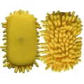 Yellow chenille cleaning sponge with mesh surface for car wash and household cleaning tasks. - Yellow