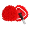 Red chenille microfiber mop head replacement detail showing soft texture and connector. - Red