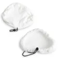 Detail view of white microfiber steam mop replacement cloth covers with black drawstrings. - 25*18cm / White