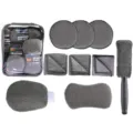 9-piece car wash microfiber cleaning kit with wash mitt, sponge, drying towel and wheel brush. - 9-Piece Oxford Cloth Storage Bag Set