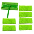 Green flat mop set with 6 replacement microfiber mop pads for efficient home floor cleaning. - 6 Replacement Pads + 1 Base Pad / Fits Flat Mop 25.4x11.5cm / Grass Green