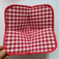 Red and white checkered microwave bowl cozy, anti-scald fabric bowl holder mat for kitchen. - Red And White Plaid