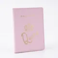 Pink PU leather passport cover with gold foil crown and Queen print for travel protection. - Queen Pink