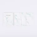 Detailed view of the green marble passport cover showing internal card slots and multipocket layout. - Light Green