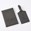 Dark grey PU leather passport cover and luggage tag set, simple travel accessories stylish. - Dark Gray