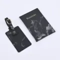 Black marble pattern PU leather passport cover and luggage tag set travel holder case - Black
