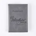 Detailed close-up view of gray PU leather passport cover, fine texture and neat stitching details. - Folded Size 14*10cm / Gray