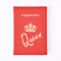 Red PU leather passport cover with gold Queen stamp, sleek travel document holder organizer. - Large Red