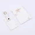 Marble PU leather passport holder and luggage tag detail shot, elegant travel accessory set. - Brown Red