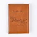 Brown PU leather passport holder detail view, travel document organizer card case. - Folded Size 14*10cm / Brown