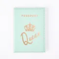 Mint green PU leather passport cover close-up, elegant gold foil crown and text detail. - Mint Green