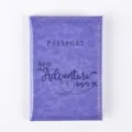 Purple PU leather passport cover with travel quote, stylish document holder for travel. - Folded Size 14*10cm / Purple