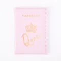 Pink PU leather passport cover with crown print, elegant travel wallet and document organizer. - Pink