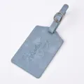 Blue PU leather luggage tag with embossed adventure quote and buckle for travel bags. - Light Blue